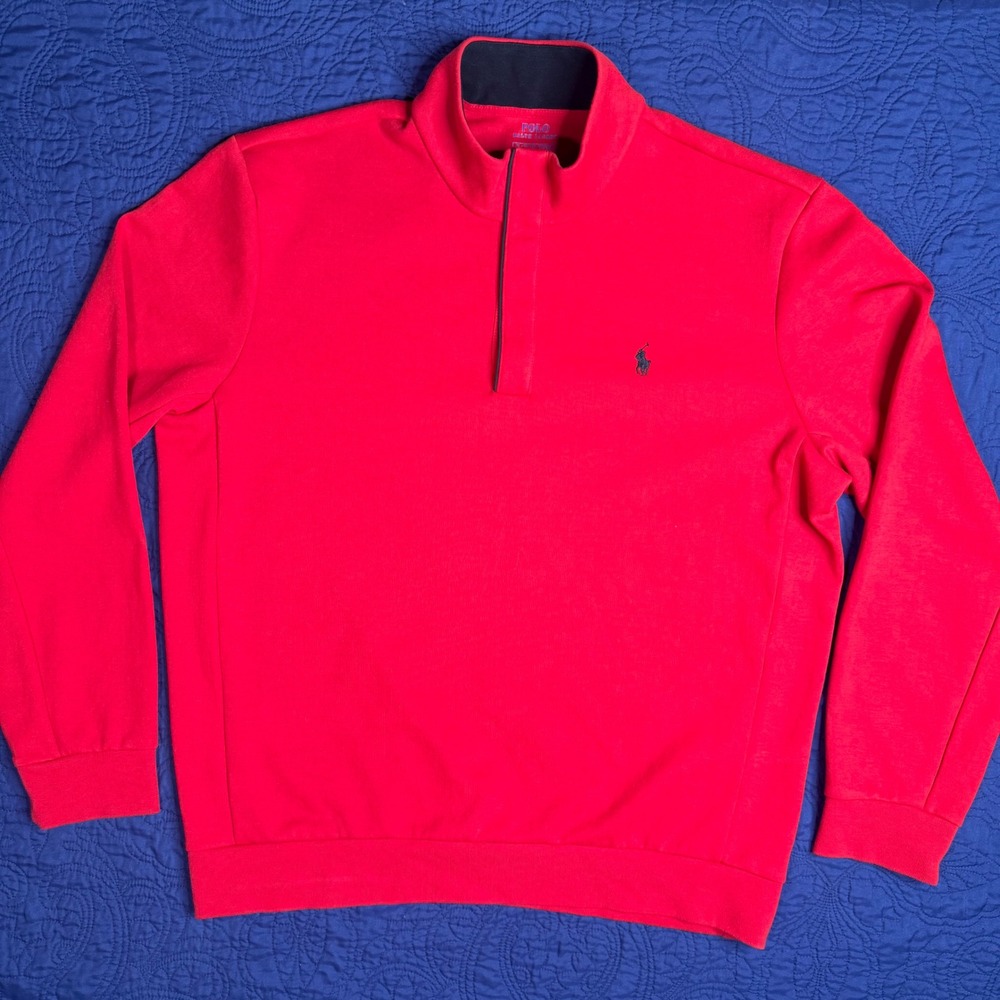 Polo Ralph Lauren Mens XL Red Quarter Snap Mock Neck Sweatshirt Pullover Read